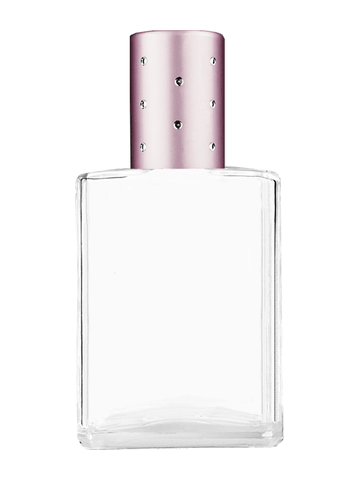 Elegant design 15ml, 1/2oz Clear glass bottle with plastic roller ball plug and pink cap with dots.