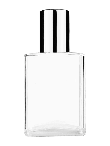 Elegant design 15ml, 1/2oz Clear glass bottle with shiny silver cap.