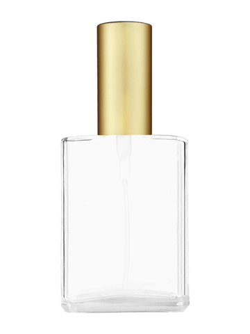 Elegant design 30 ml, clear glass bottle with sprayer and matte gold cap.