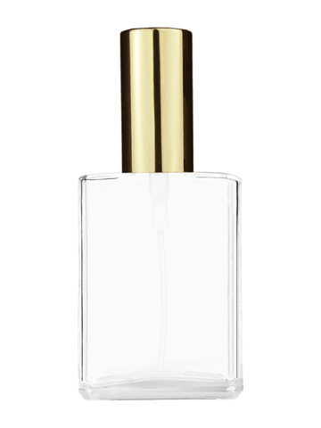 Elegant design 30 ml, clear glass bottle with sprayer and shiny gold cap.