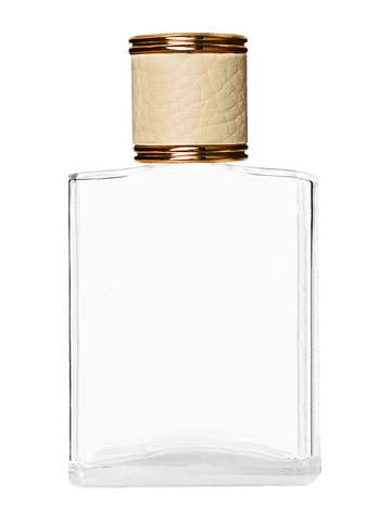 Elegant design 60 ml, 2oz  clear glass bottle  with reducer and ivory faux leather cap.