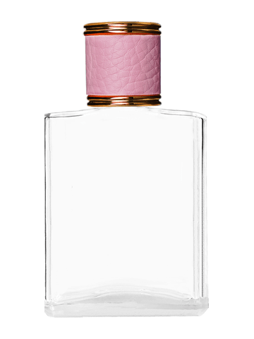 Elegant design 60 ml, 2oz  clear glass bottle  with reducer and pink faux leather cap.