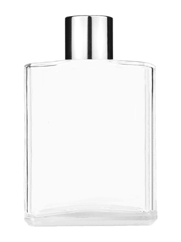 Elegant design 60 ml, 2oz  clear glass bottle  with reducer and shiny silver cap.