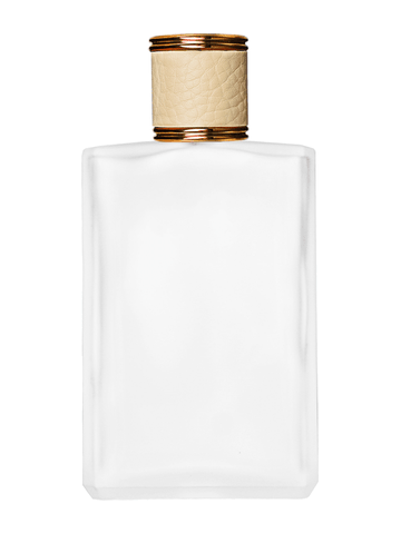 Elegant design 100 ml, 3 1/2oz frosted glass bottle with reducer and ivory faux leather cap.