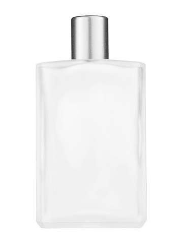 Elegant design 100 ml, 3 1/2oz frosted glass bottle with reducer and tall silver matte cap.