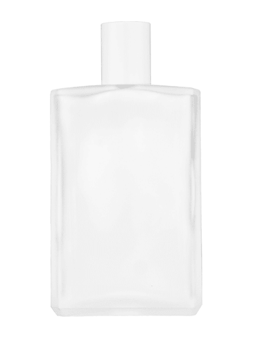 Elegant design 100 ml, 3 1/2oz frosted glass bottle with reducer and white cap.