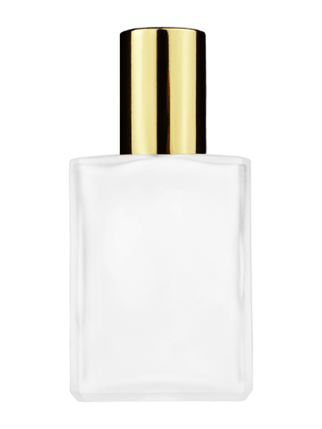 Elegant design 15ml, 1/2oz frosted glass bottle with shiny gold cap.