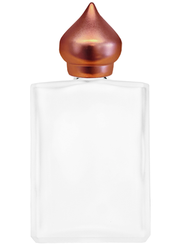 Empty frosted glass bottle with copper minaret dab on cap capacity 15ml.  For use with perfume or fragrance oil, essential oils, aromatic oils and aromatherapy.