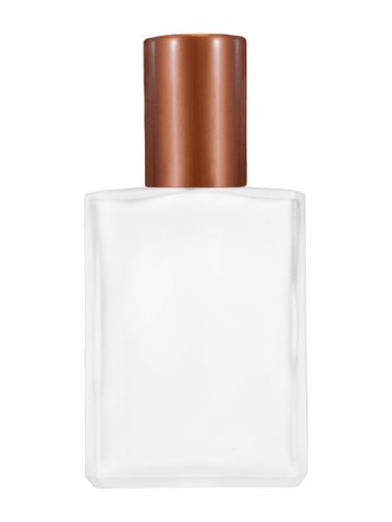 Elegant design 15ml, 1/2oz frosted glass bottle with metal roller ball plug and matte copper cap.