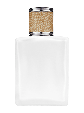 Elegant design 60 ml, 2oz frosted glass bottle with reducer and light brown faux leather cap.
