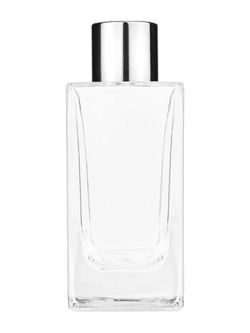 Empire design 50 ml, 1.7oz  clear glass bottle  with reducer and shiny silver cap.