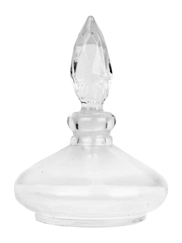Clear glass bottle with ground glass neck and stopper. Capacity: Approx 1 1/4oz (35ml)