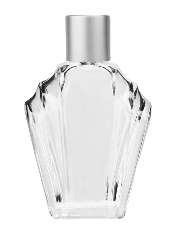 Empty Clear glass bottle with short matte silver cap capacity: 13ml. For use with perfume or fragrance oil, essential oils, aromatic oils and aromatherapy.