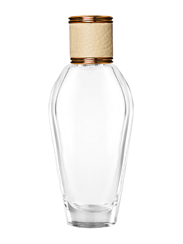 Grace design 55 ml, 1.85oz  clear glass bottle  with reducer and ivory faux leather cap.