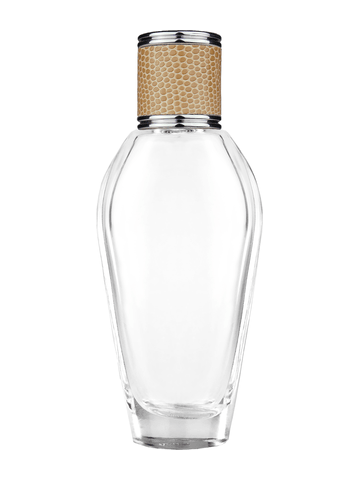 Grace design 55 ml, 1.85oz  clear glass bottle  with reducer and light brown faux leather cap.