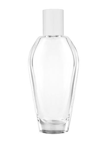 Grace design 55 ml, 1.85oz  clear glass bottle  with reducer and white cap.