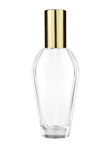 Grace design 55 ml, 1.85oz  clear glass bottle  with shiny gold spray pump.