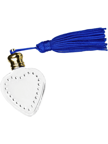 Heart design 4 ml, Clear glass bottle with blue tassel.