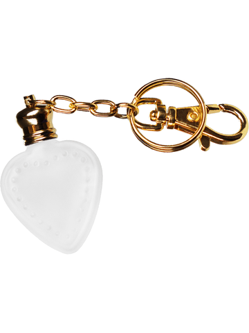 Heart design 4 ml, Frosted glass bottle with gold key chain.