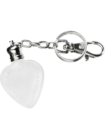 Heart design 4 ml, Frosted glass bottle with silver key chain.