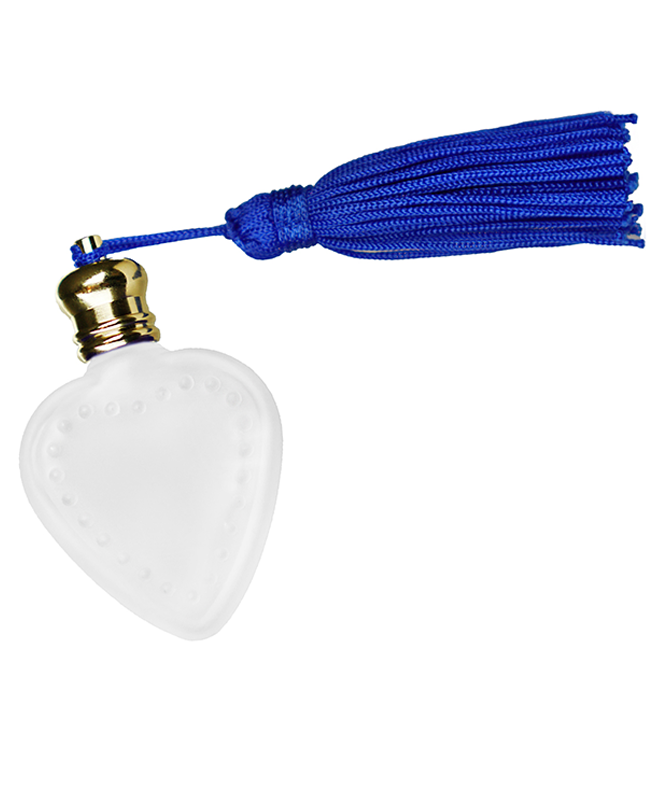 Heart design 4 ml, Frosted glass bottle with blue tassel. For use with