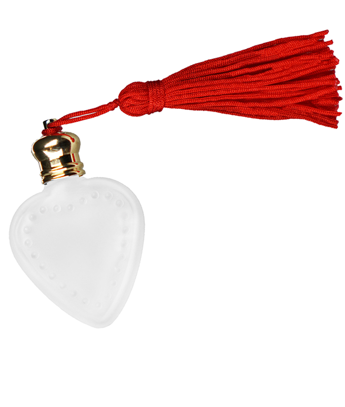Heart design 4 ml, Frosted glass bottle with red tassel.