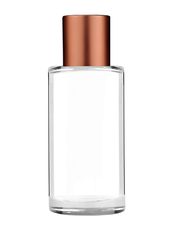 Cylinder design 9ml Clear glass bottle with short matte copper cap.