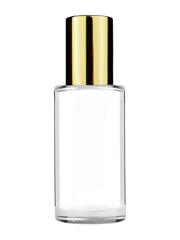 Cylinder design 9ml Clear glass bottle with gold plastic cap.