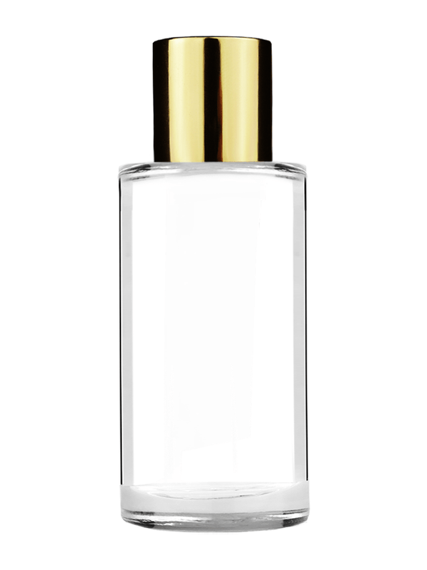 Pillar design 9ml Clear glass bottle with short gold plastic cap.