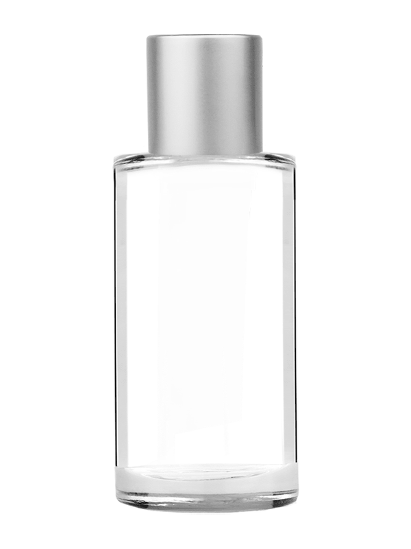 Cylinder design 9ml Clear glass bottle with short matte silver cap.
