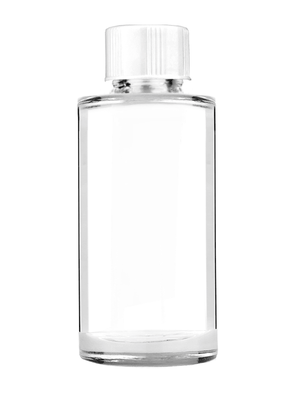 Pillar design 9ml Clear glass bottle with short white cap.