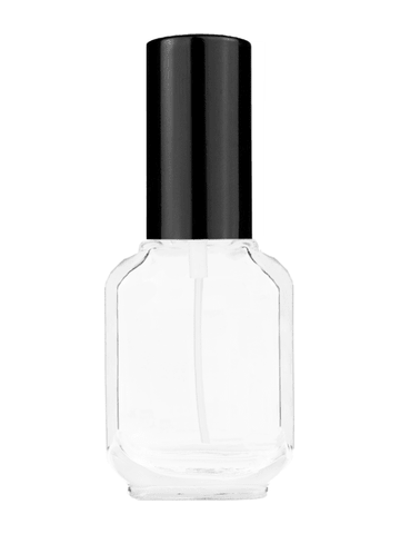 Footed rectangular design 10ml, 1/3oz Clear glass bottle with shiny black spray.