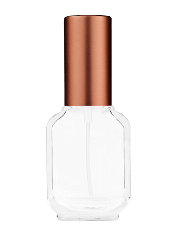 Footed rectangular design 10ml, 1/3oz Clear glass bottle with matte copper spray.