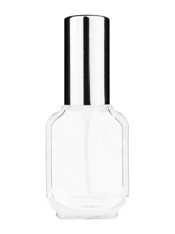 Footed rectangular design 10ml, 1/3oz Clear glass bottle with shiny silver spray.