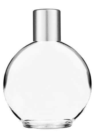 Round design 128 ml, 4.33oz  clear glass bottle  with reducer and tall silver matte cap.
