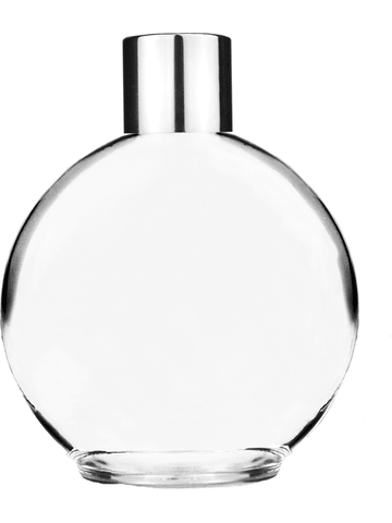 Round design 128 ml, 4.33oz  clear glass bottle  with reducer and shiny silver cap.