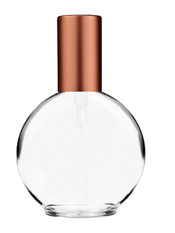 Round design 128 ml, 4.33oz  clear glass bottle  with matte copper spray pump.