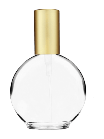 Round design 128 ml, 4.33oz  clear glass bottle  with matte gold spray pump.