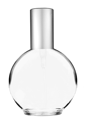 Round design 128 ml, 4.33oz  clear glass bottle  with matte silver spray pump.