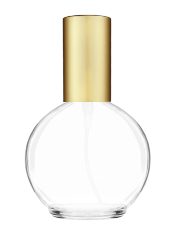 Round design 78 ml, 2.65oz  clear glass bottle  with matte gold spray pump.
