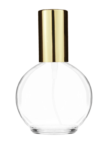 Round design 78 ml, 2.65oz  clear glass bottle  with shiny gold spray pump.