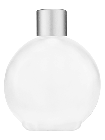 Round design 128 ml, 4.33oz frosted glass bottle with reducer and silver matte cap.