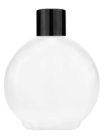 Round design 128 ml, 4.33oz frosted glass bottle with reducer and black shiny cap.