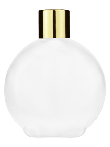 Round design 128 ml, 4.33oz frosted glass bottle with reducer and shiny gold cap.