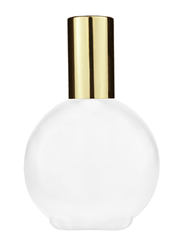 Round design 128 ml, 4.33oz frosted glass bottle with shiny gold spray pump.