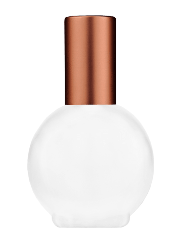 Round design 78 ml, 2.65oz frosted glass bottle with matte copper spray pump.