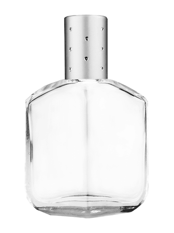 Royal design 13ml, 1/2oz Clear glass bottle with metal roller ball plug and silver cap with dots.