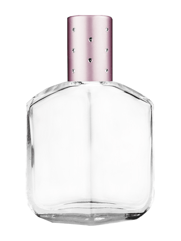 Royal design 13ml, 1/2oz Clear glass bottle with plastic roller ball plug and pink cap with dots.