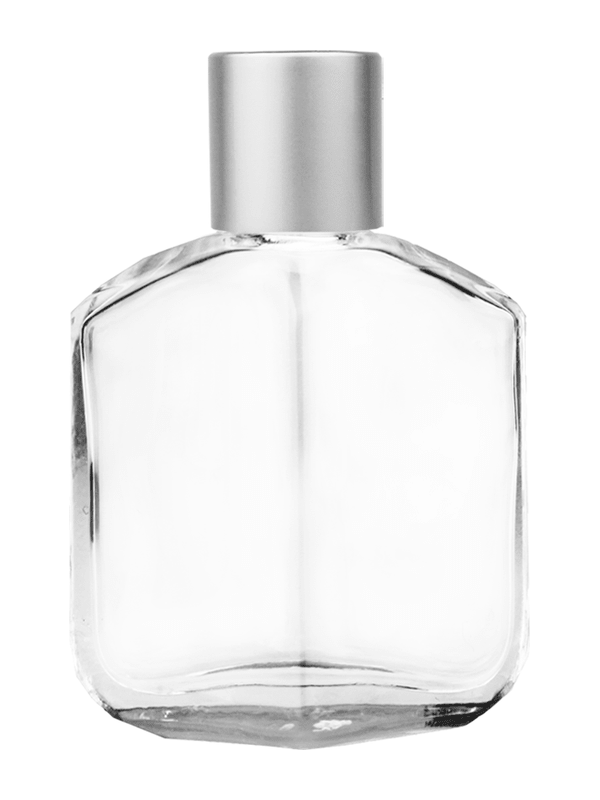 Empty Clear glass bottle with short matte silver cap capacity: 13ml, 1/2oz. For use with perfume or fragrance oil, essential oils, aromatic oils and aromatherapy.