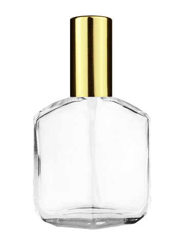 Royal design 13ml, 1/2oz Clear glass bottle with shiny gold spray.